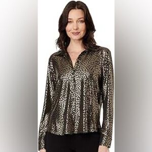 Elliott Lauren SzM Gold Digger Lurex Shirt Black & Gold Evening Animal Print